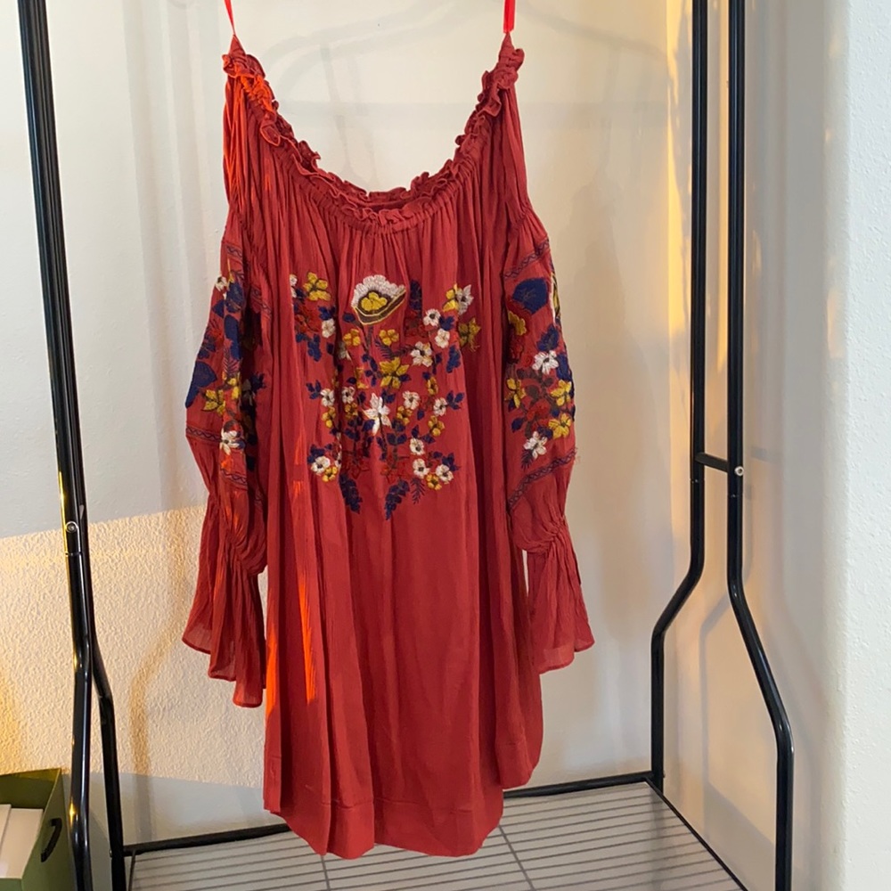 off the shoulder, rust, size 12 dress